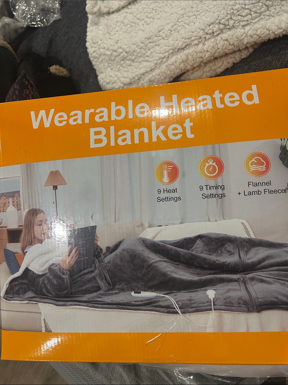 Wearable Heated Blanket - Gray Flannel with Lamb Fleece brand new never opened